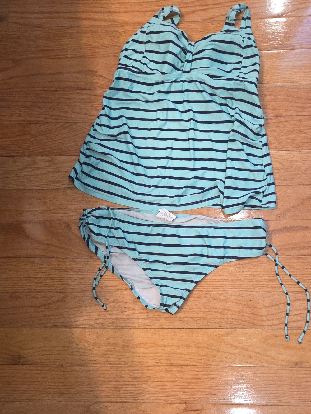Motherhood Maternity Mint and Navy Striped Tankini Set